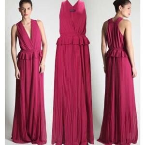 French Connection Shelby Plunge V Neck Maxi Dress Size 0 Pink Ruffle Waist